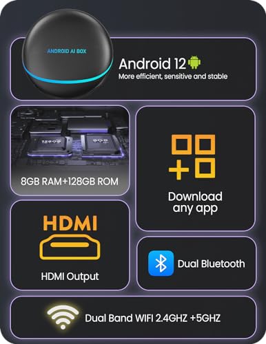 Road Mate Carplay Box with Integrated Navigation, Android12, HDMI Output, 8+128G SIM Card Compatiable with YouTube/Netflix/Hulu Split Screen