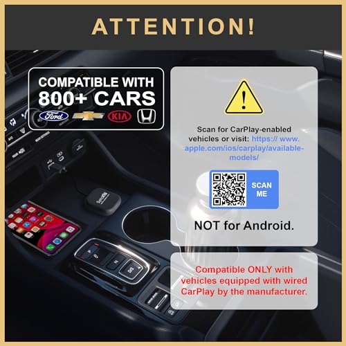 2024 Model Wireless CarPlay Adapter Kit for Car with Factory Wired CarPlay - Fast Plug & Play, Auto-Connect via Bluetooth USB Dongle - USB Adaptors Included - Apple iPhone