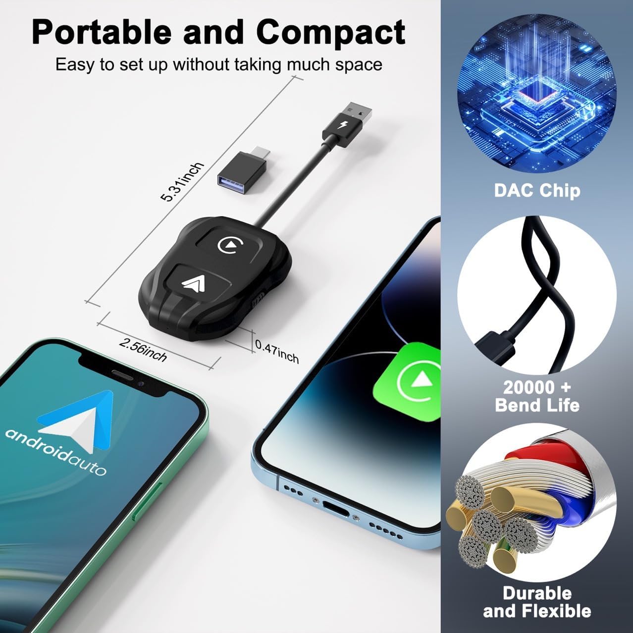 2-in-1 Wireless CarPlay Adapter & Android Auto 2024 Upgrade Dongle Convert Wired Apple Car Play to Wireless, Plug & Play, Fast Auto Connect, Compatible with iOS 12+ & Android 11+ (Black)